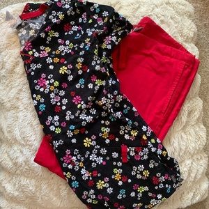 Black Floral Scrub Top Size XS